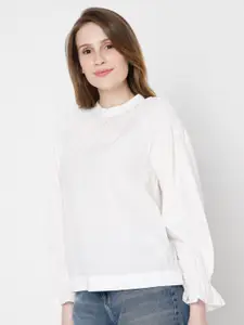 Vero Moda Women White Solid Raglan Smocked Long Sleeves Top