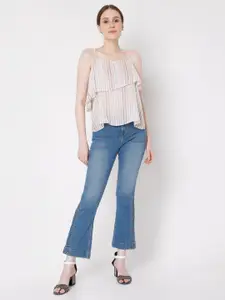 Vero Moda Beige Striped Shoulder Strap Top