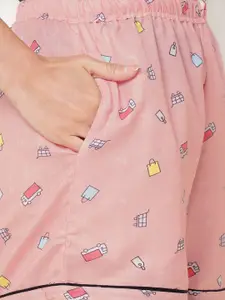 FashionRack Women Green & Pink Printed Lounge Shorts Set Of 2