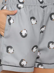 FashionRack Women Grey & Green Avocado & Penguin Printed Lounge Shorts Set Of 2