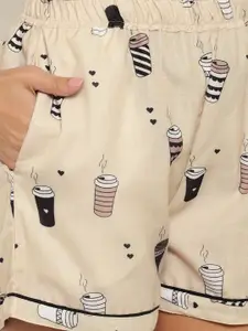 FashionRack Women Green & Brown 2 Printed Lounge Shorts