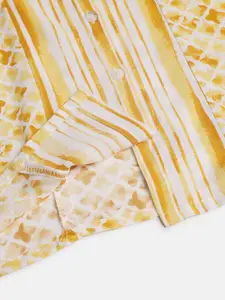 Global Desi Girls Brown & White Ethnic Motifs Printed Boxy Crop Top