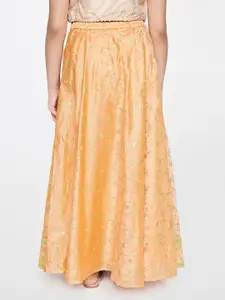 Global Desi Girls Peach Floral Printed Rayon Maxi Skirt