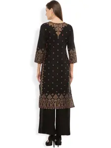 Vishudh Women Black Printed Straight Kurta