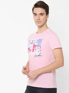 Pepe Jeans Men Pink & White Typography Printed Pure Cotton Slim Fit T-shirt
