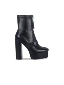 London Rag Black Block Heeled Boots with Buckles