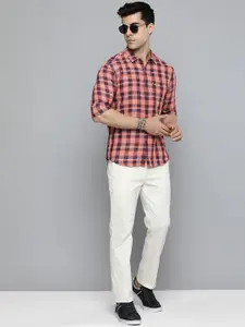 Levis Men Red And Blue Slim Fit Gingham Checked Cotton Linen Casual Shirt