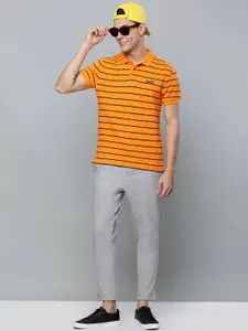 Levis Men Yellow & Black Striped Polo Collar Pure Cotton T-shirt