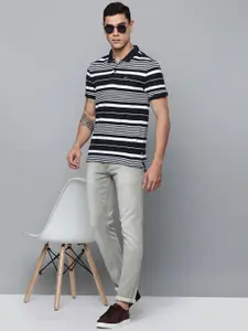 Levis Men Black & White Striped Polo Collar T-shirt