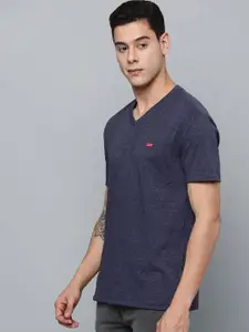 Levis Men Navy Blue Melange Effect V-Neck T-shirt