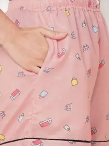 FashionRack Women Blue & Pink Printed Lounge Shorts Set Of 2