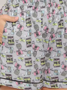 FashionRack Women Pack Of 2 Green & Grey Printed Lounge Shorts