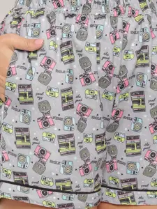 FashionRack Women Red & Grey 2 Printed Lounge Shorts