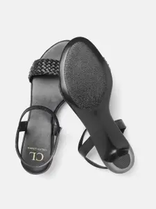 Carlton London Black Braided Woven Design Block Heels