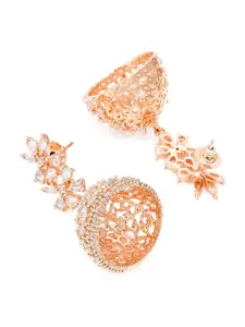 aadita Rose Gold - Plated & White Stone Studded Dome Shaped Jhumkas Earrings