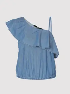 Vero Moda Blue One Shoulder Ruffles Top