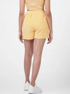 ONLY Women Yellow Checked High-Rise Shorts