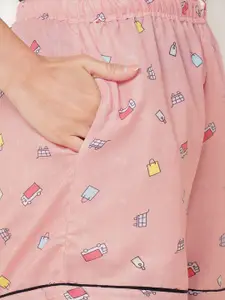 FashionRack Women Grey & Pink Set of 2  Graphic Printed Cotton Lounge Shorts