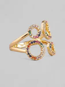 Rubans Voguish 24k Gold-Plated Multi-Coloured Stone Studded Adjustable Finger Ring