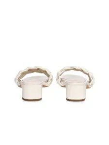 Saint G Women White Woven Slip On Block Heels