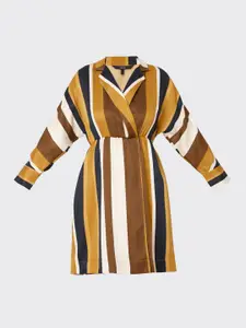 Vero Moda Mustard Yellow & Brown Striped Dress