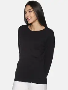 Blissclub Women Black Pure Cotton Extended Sleeves NonStop Top