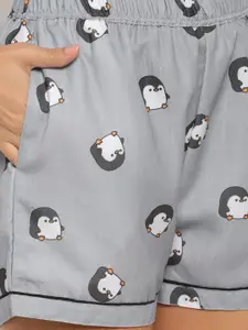 FashionRack Women Pack of 2 Grey & Pink Printed Lounge Shorts