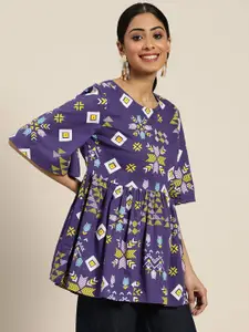 Sangria Purple & White Ethnic Print Fusion Top