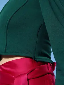 Style Quotient Green Bishop Sleeves Crop Top