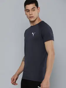 Puma Men Navy Blue Brand Logo Printed Evostripe Slim Fit Casual Sustainable T-shirt