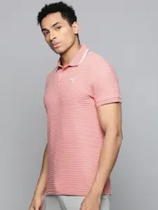 Puma Men Pink Ottoman Brand Logo Printed Polo Collar Slim Fit T-shirt
