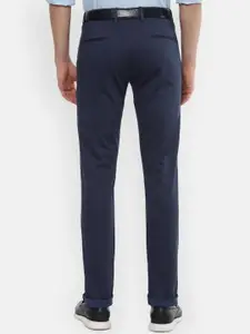 V Dot Men Navy Blue Slim Fit Trousers