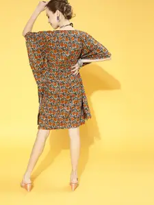 InWeave Mustard Yellow & Grey Floral A-Line Dress