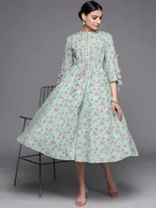 Libas Sea Green Floral A-Line Midi Dress