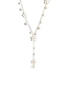 Yellow Chimes Women White & Gold-Plated Floral Pearl Necklace