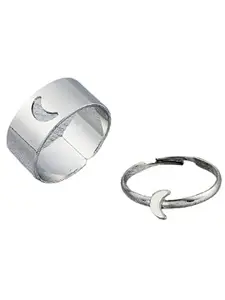 Vembley Set Of 2 Silver Half Moon Couple Ring Matching Wrap Finger Ring
