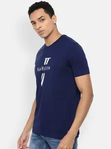 Van Heusen Sport Men Navy Blue & White Brand Logo Printed Pure Cotton T-shirt