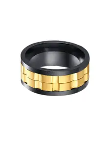 Yellow Chimes Men Gold & Black Rhodium-Plated Spinner Finger Ring