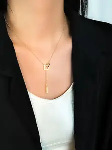 Yellow Chimes Gold-Plated Dual Square Shape Pendant With Chain