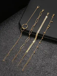 Yellow Chimes Set Of 4 Women Gold-Plated Stackable Link Bracelet