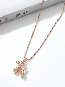 Yellow Chimes Rose Gold-Plated Dog Pendant With Chain