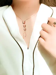 Yellow Chimes Rose Gold-Plated Butterfluy Charm Shape Pendant With Chain