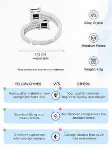 Yellow Chimes Silver-Plated & Black Crystal-Studded Adjustable Finger Ring