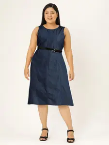 all about you Chambray Finish A-Line Pure Cotton Dress With Detachable Belt