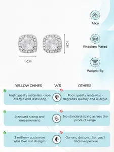 Yellow Chimes Silver-Toned Crystal Quirky Studs Earrings