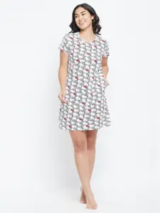 Clovia White Hello Kitty Printed Nightdress