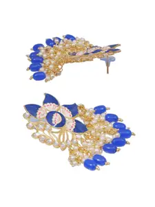 Crunchy Fashion Blue Gold-Plated Kundan Floral Studs Earrings
