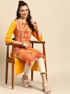 Sangria Women Mustard Yellow Ethnic Motifs Printed Kurta