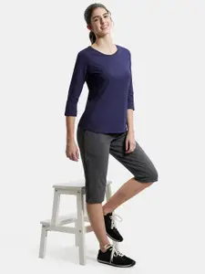 Jockey Super Combed Cotton Relaxed Fit Solid Round Neck Three Quarter Sleeve Tshirt-A100