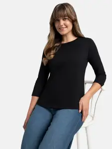 Jockey Super Combed Cotton Relaxed Fit Solid Round Neck Three Quarter Sleeve Tshirt-A100